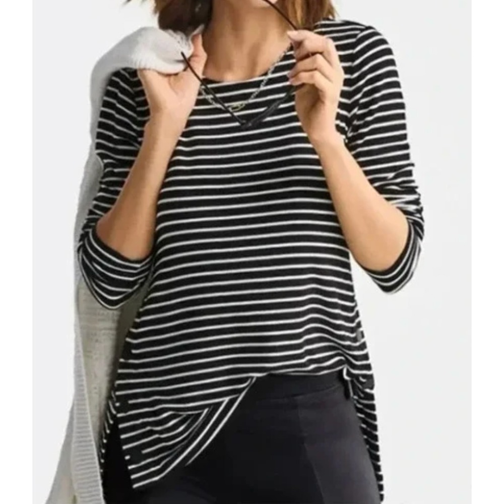 CABI 6332 Black & White Stripes SIDE SNAP TEE T-Shirt Top Blouse SOFT KNIT sz M